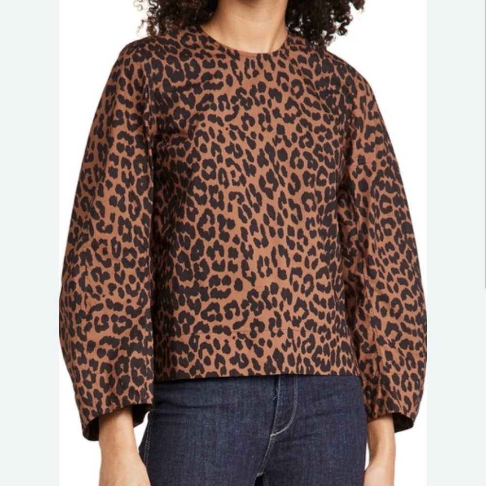 Ganni Brown Leopard Print Blouse